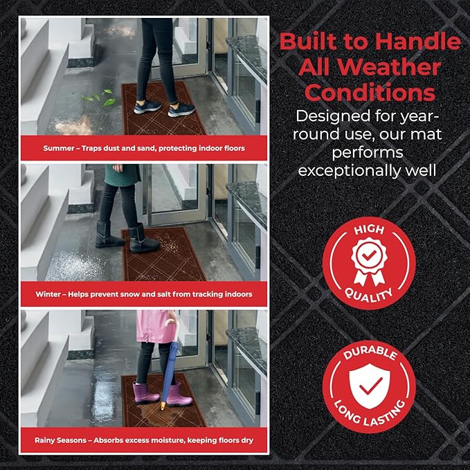SlipToGrip Universal Door Mat – Plaid Design Size 35” x 23” – Anti Slip, Durable & Washable – Duraloop Mesh Entrance Outdoor & Indoor Welcome Mat – Dirt and Dust Absorber