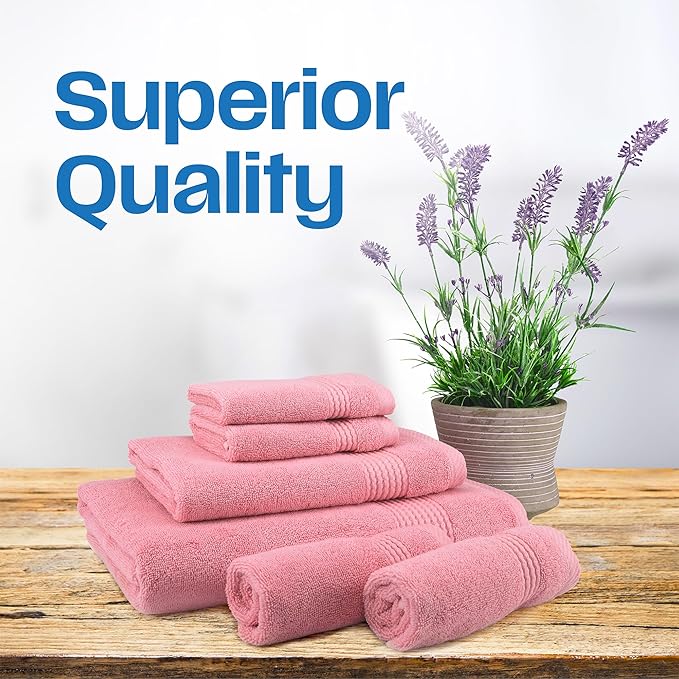 East'N Blue Lara Premium Bath Towel Set 6 Piece - Soft & Highly Absorbent Bathroom Towel Set, 100% Luxury Turkish Cotton, Flannel Bath Towels, 1 Bath Towel, 1 Hand Towel, 4 Washcloths - Rose