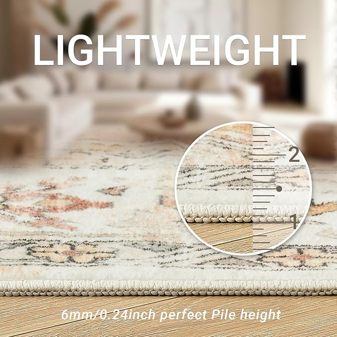 zesthome 9x12 Area Rugs-Washable Rug for Living Room, Non-Slip Backing Rugs, Stain Resistant Rug for Bedroom, Ultra-Thin Low Pile Rugs, Vintage Large Home Decor