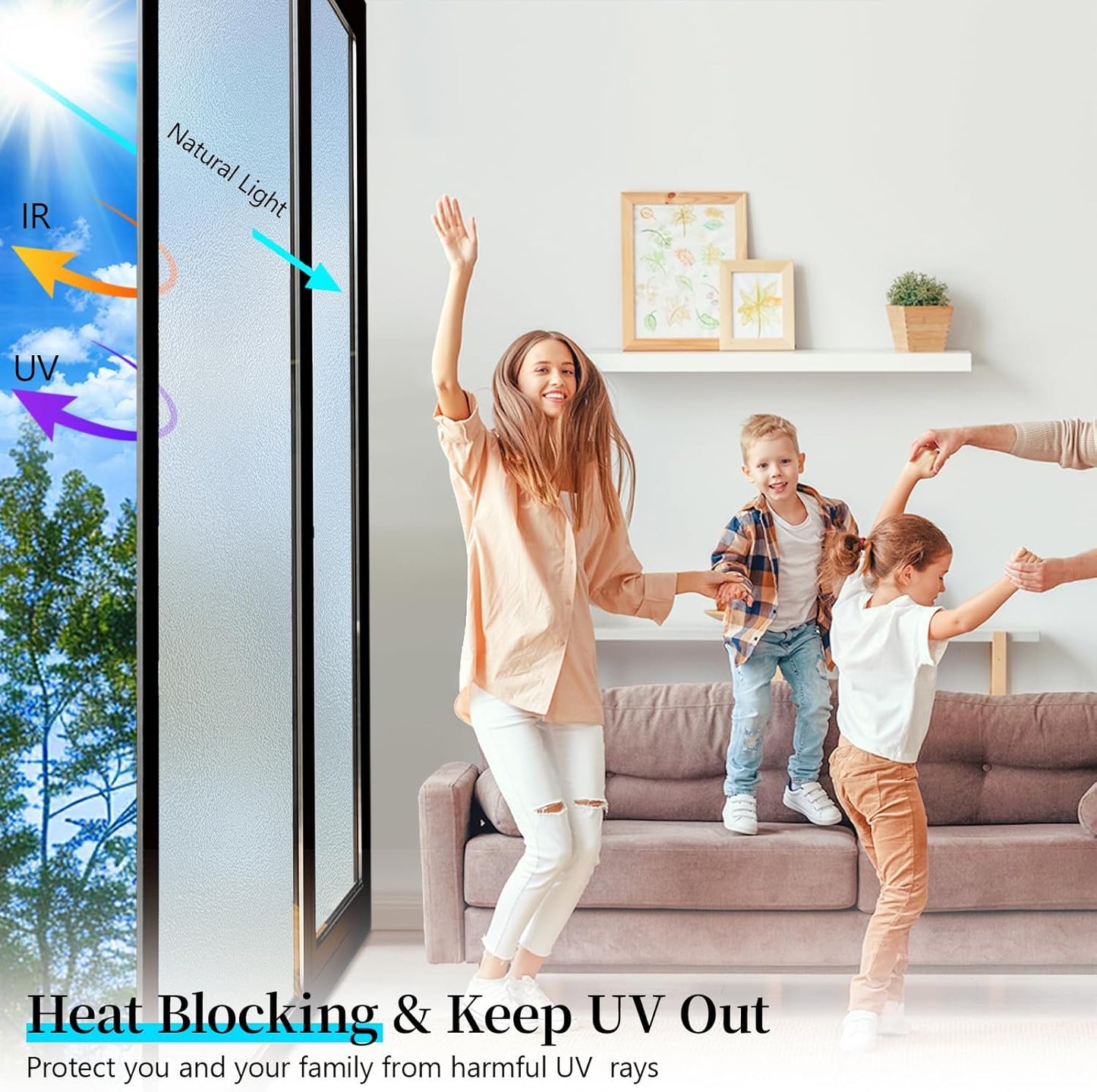 Niviy Etched Privacy Window Film Frosted Glass Static Cling Non Adhesive Window Frost Film for Home Office, 17.7inch x 157.4 inch