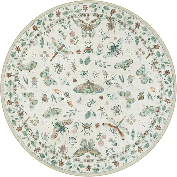 Lahome Insect Washable Round Area Rug, Soft Round Rugs 6ft Ultra-Thin Non-Slip, Boho Large Circle Carpet for Bedroom Living Room Kitchen Nursery, Beige