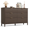 LINSY Fluted Dresser for Bedroom with 6 Drawers, Mid Century Modern Chest of Drawers with Gold Metal Handles, Wide Boho Wood Dressers, Large Farmhouse Storage Cabinet for Bedroom, Living Room, Walnut