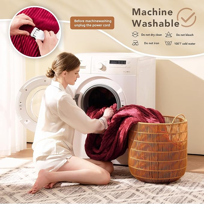Homemate Electric Blanket King Size- 100"x90" Heated Blanket King Size 1/2/4/6/8 Hours Auto-Off 10 Heat Levels Over-Heat Protection Soft Flannel Sherpa ETL Certification