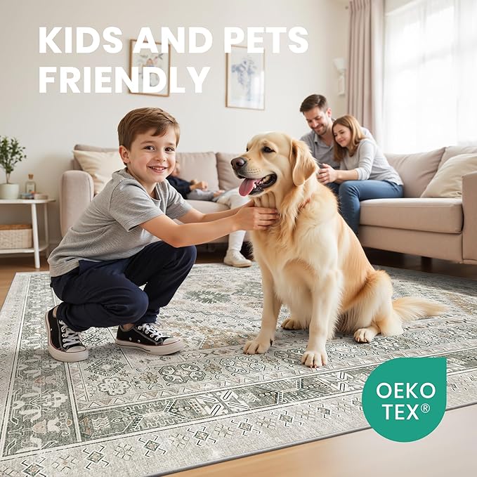 zesthome 6x9 Area Rug, Super Soft Washable Rugs for Living Room, Non-Slip Stain Resistant Vintage Rugs, Ultra-Thin Large Area Rugs (Brown/Grey,6'x9')