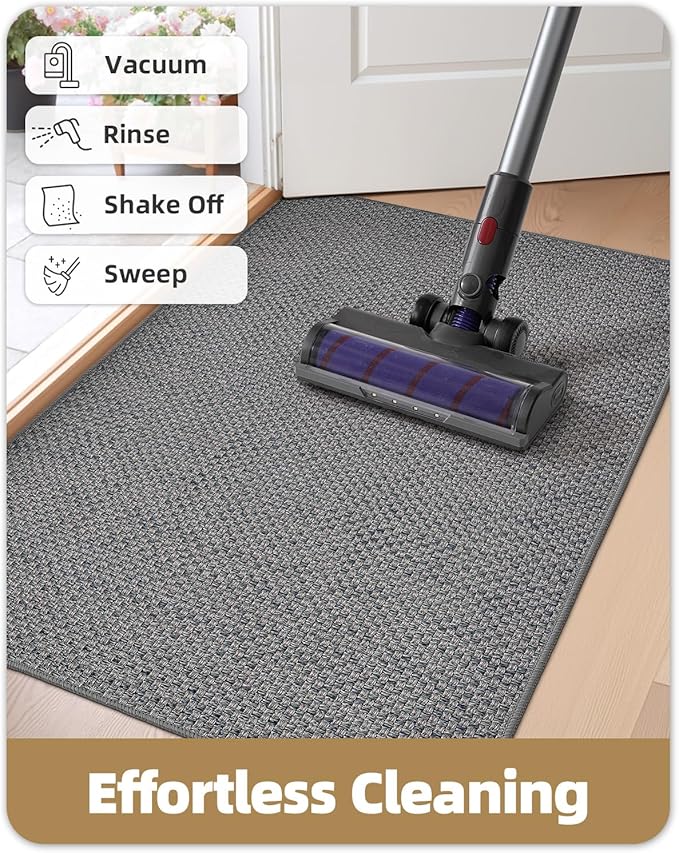 Color&Geometry Ultra-Thin Indoor Door Mat, 24"x36" Low-Profile Non-Slip Entryway Rug with Modern Geometric Texture, Washable Doormat for Indoor Entrance, Front Door, Light Grey (Rolled-up NO Creases)