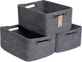 Large Storage Baskets for Shelves, Closet Organizers Bins for Clothes Blanket Towels, Baby Nursery, Toy Baskets Box, Woven Rope Baskets, 17 x 13 x 7.5”, 3 Packs Dark Gray