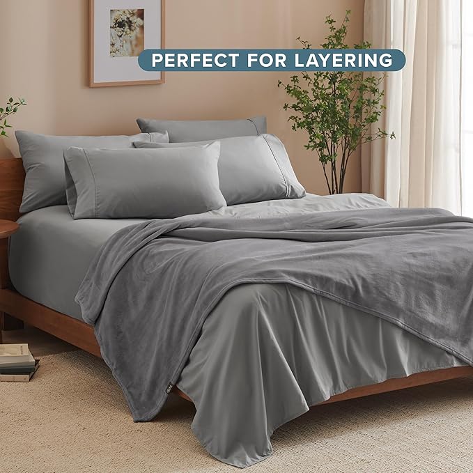 Bare Home Fleece Blanket - King Size - Ultra-Soft Lightweight for Bed, Sofa, and Couch - Luxury Microplush - Cozy Warm Blanket (King, Grey)