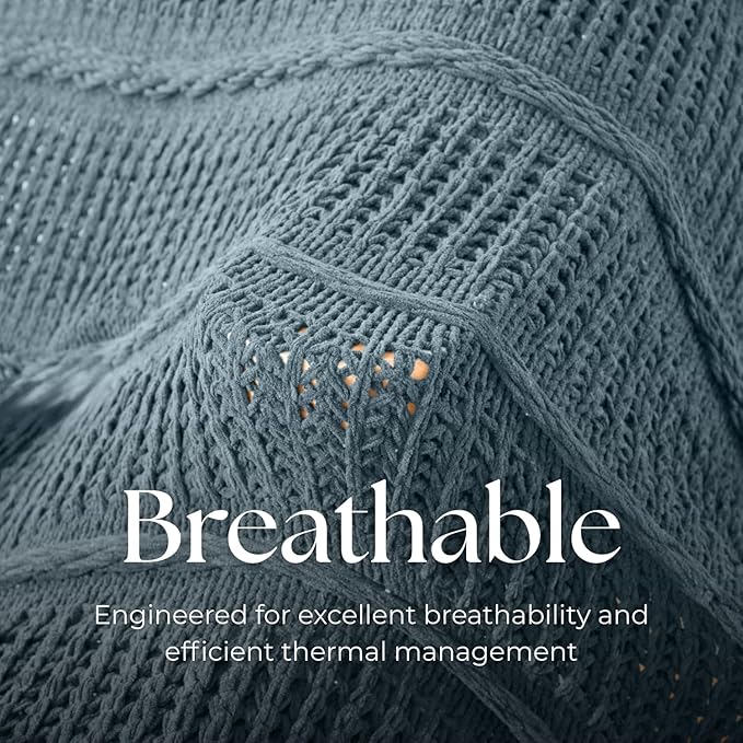 Boho Knitted Chenille Blanket with Tassels - Lightweight & Soft All-Season Throw - 3D Classic Pattern for Living Room Bedroom Couch, Celestial Blue, Throw 50"x60"