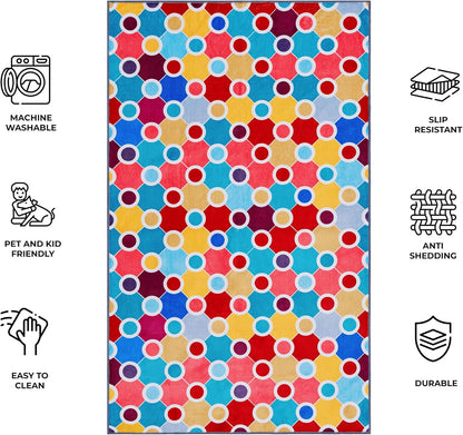 Machine Washable Polka Dot Colorful Nursey/Kids Area Rug - Multicolor - 9x12