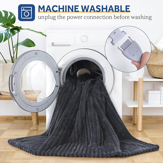 SEALY Electric Blanket Twin Size, Soft Ribbed Flannel to Sherpa Reversible Heated Blanket with 10 Heat Settings & 1 to 12 Hours Auto-Off Overheat Protection Machine Washable, 62"x84" Charcoal