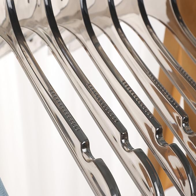 Clear Hangers 10 Pack, Crystal Clear Luxury Non-Slip Hangers for Suits, Coats, Dresses, Heavy Duty Thin Design Saves Closet Space Smoky Gray
