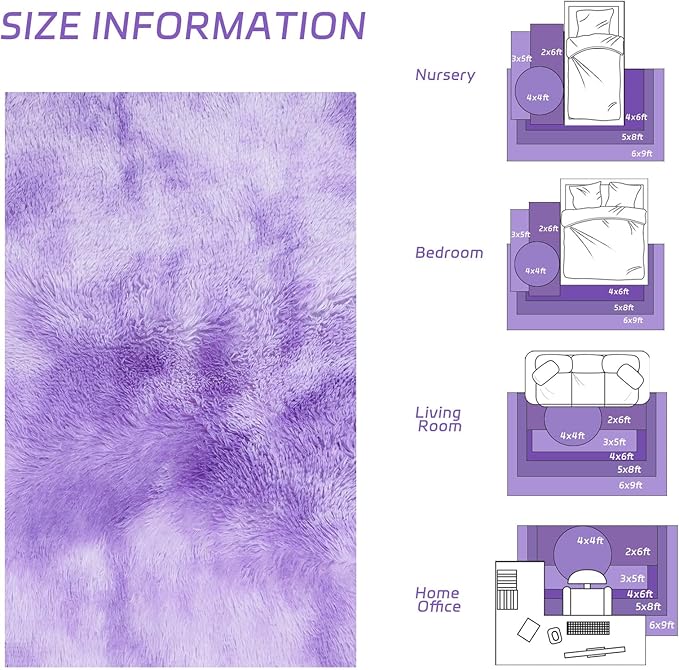 duduta Purple Plush Area Rugs for Bedroom 5x8 ft, Fluffy Carpet for Living Room Kids Room, Large Shag Dorm Rug, Washable Non Slip