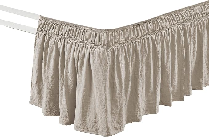 Lush Decor Ruched Ruffle Elastic Easy Wrap Around Bed Skirt Single Queen/King/Cal King Neutral - Queen Bed Skirt - Dust Ruffle - Tan Bedskirts