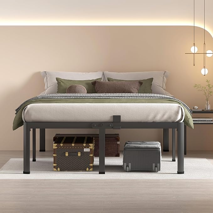 MAF 16 Inch California King Bed Frame with Round Corner Legs Mattress Slide Stopper No Box Spring Needed Heavy Duty Metal Platform Bed Frames, 3000 LBS Steel Slats Support