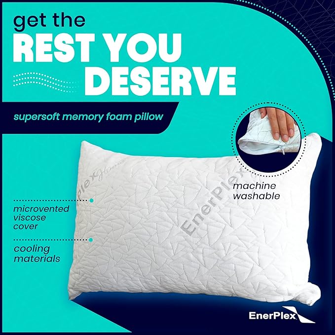 EnerPlex King Size Memory Foam Pillows - Pack of 2 - Adjustable Fill for Sleeping w/Extra Stuffing - CertiPUR-US Certified - Removable Viscose from Bamboo Cover - Machine Washable Firm Cushioning