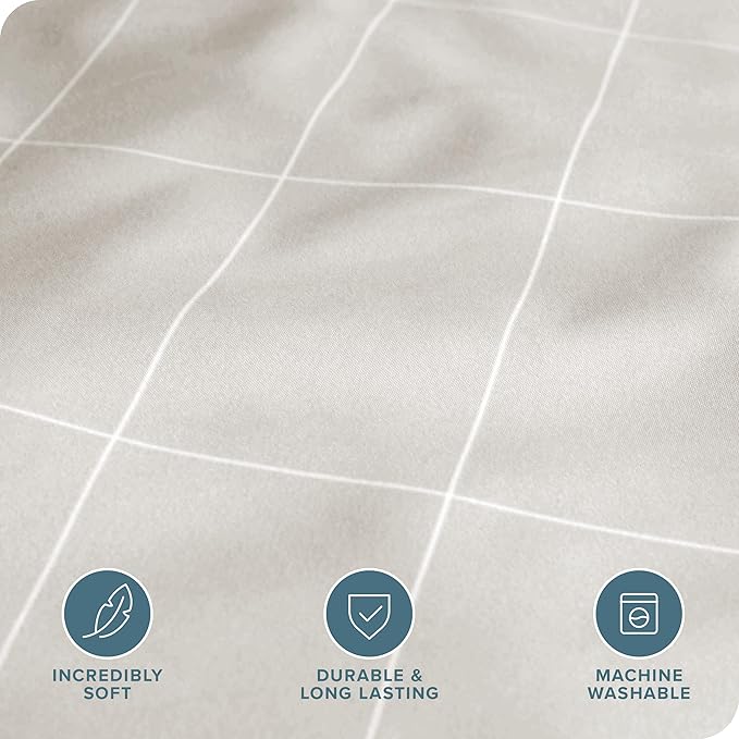 Bare Home Bedding Duvet Cover King Size - Premium 1800 Super Soft Collection - Lightweight, Cooling - Soft Breathable Bedding Duvet Cover (King, Grid - Stone/White)