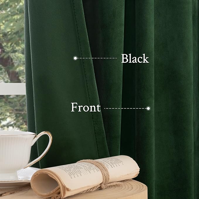 LAMIT Emerald Green Velvet Curtains 96 Inch for Living Room, Thermal Insulated Room Darkening Drapes Noise Reducing Back Tab and Rod Pocket Christmas Panels for Bedroom, Set of 2 Panels, 52 x 96 Inch
