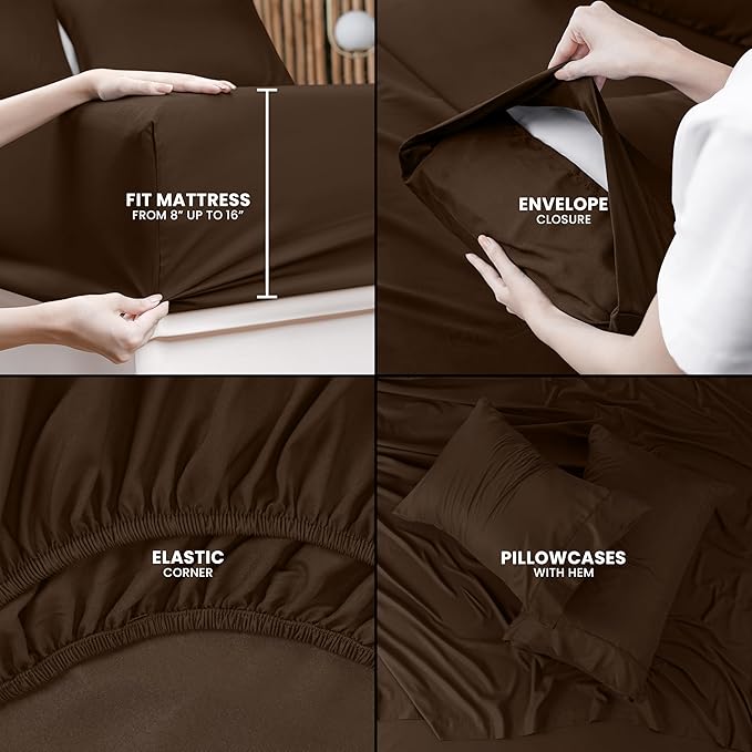 Utopia Bedding King Bed Sheets Set - 4 Piece Bedding - Brushed Microfiber - Shrinkage and Fade Resistant - Easy Care (King, Brown)