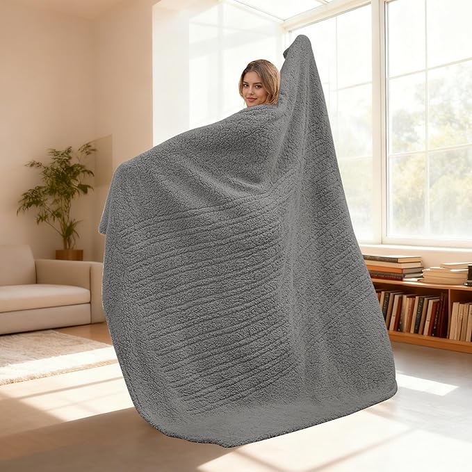 Electric Heated Blanket 6 Heating Settings & 1-10H Auto Off Twin 62×84 Double Sided Plush Sherpa Ultra-Soft Warm Thick, Machine Washable, Fast Heating, Home Office Light Gray