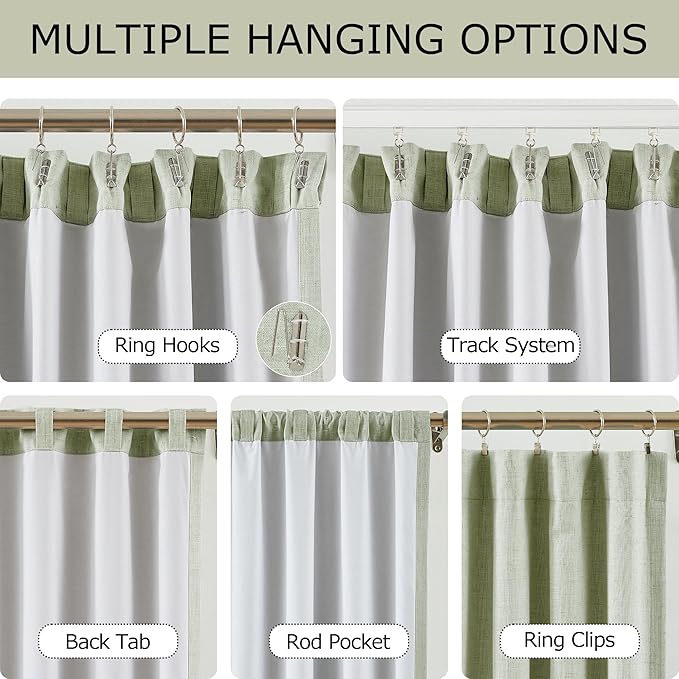 Vision Home Green Linen Full Blackout Curtains 108 inch for Bedroom Living Room Darkening Soundproof Window Panels 9FT Thermal Insulated Rod Pocket Back Tab Farmhouse Drapes 56" Wx108 Lx2