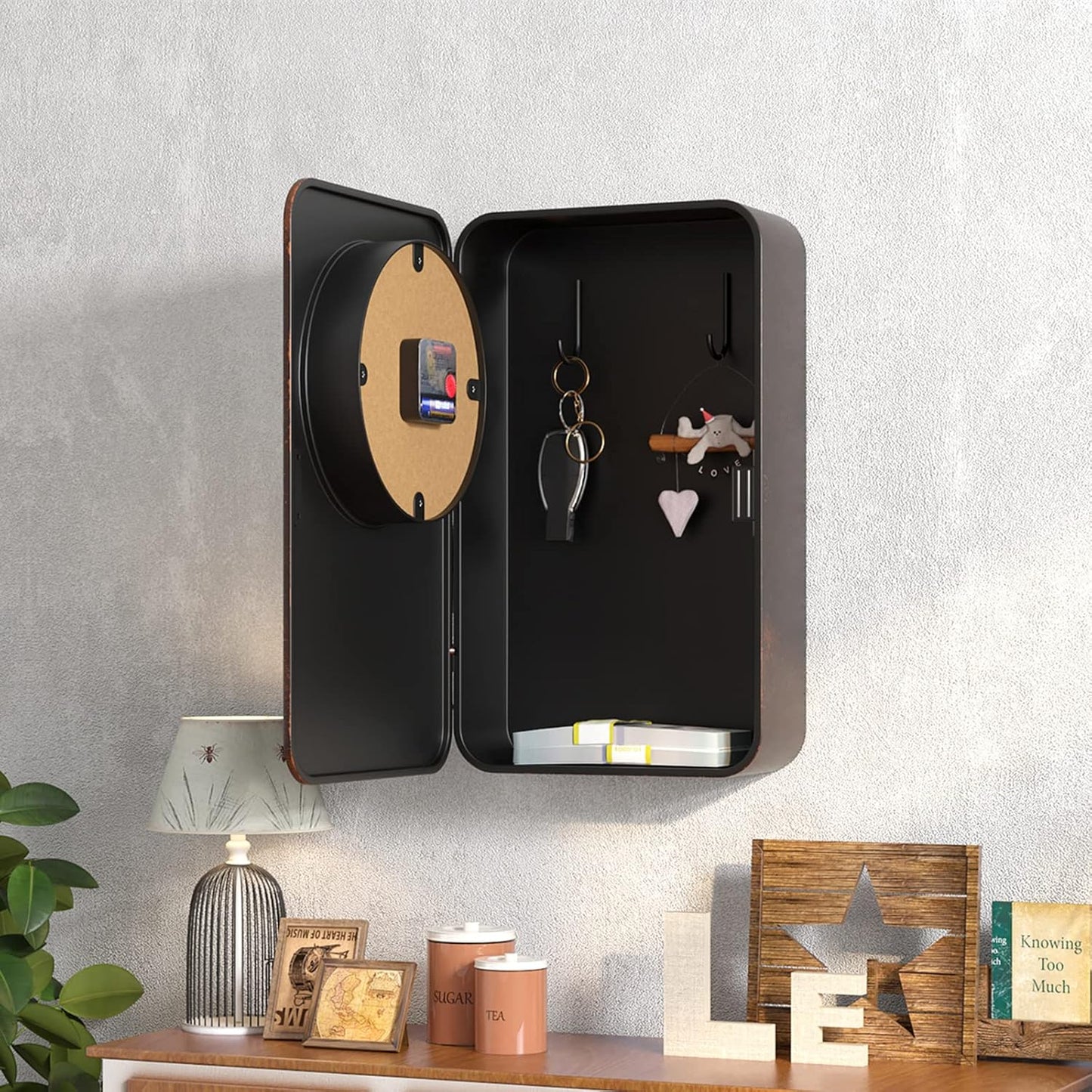 Abdurey Retro Old Telephone Wall Clock with Hidden Safe, Battery Operated Quartz Metal Wall Clocks, Large Rectangular Vintage Decor Clocks, for Farmhouse, Living Room(16" H x 12" W x 4" D)