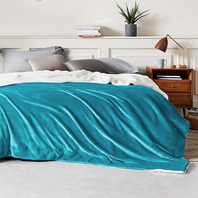 Bedsure GentleSoft Sherpa Fleece Blankets Queen Size for Bed - Thick and Warm Throw for Women and Men, Soft Fuzzy Plush Queen Blanket for Winter, Teal, 90x90 Inches