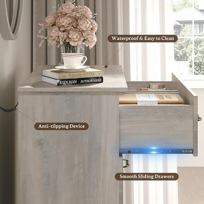 Farmhouse 6 Drawers Dresser for Bedroom, 49" Tall Modern Chest of Drawers with Deep Drawers & Bar Handles, Rustic Wood Dresser TV Stand, Wooden Closet Storage Organizer for Living Room, Hallway, Grey