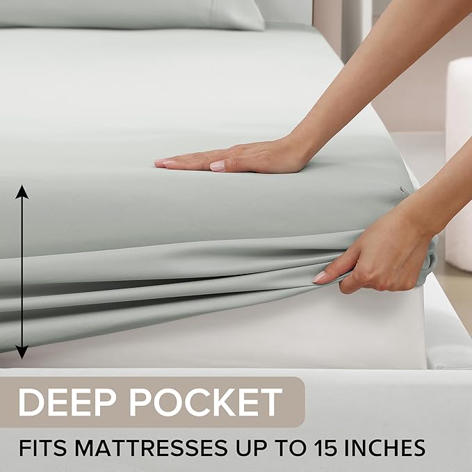 UGG Full Sheet Set 4-Piece Luxury Cooling Sheets Deep Pockets Premium Bedding with 2 Pillow Shams Hypoallergenic Machine Washable Soft Lightweight Bed Set for Bedroom, Full, Mineral Green(Hedi)