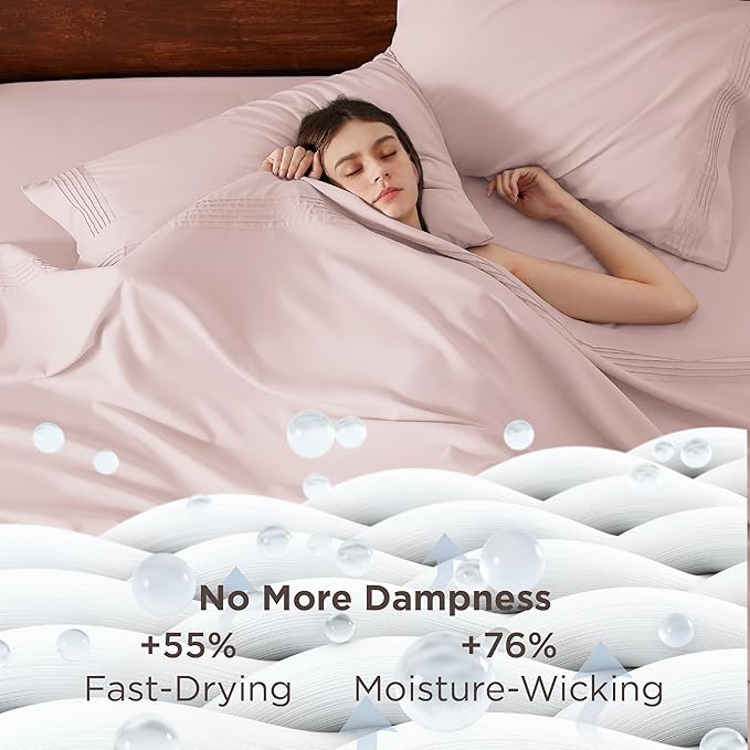 Bedsure Deep Pocket King Sheet Set - Fits Mattresses Up to 21 Inches Thick - 4 Piece GentleSoft Bed Sheets, Moisture Wicking, Soft & Cooling Bedsheet & Pillowcases, Easy & Secure Fit, Blush Pink