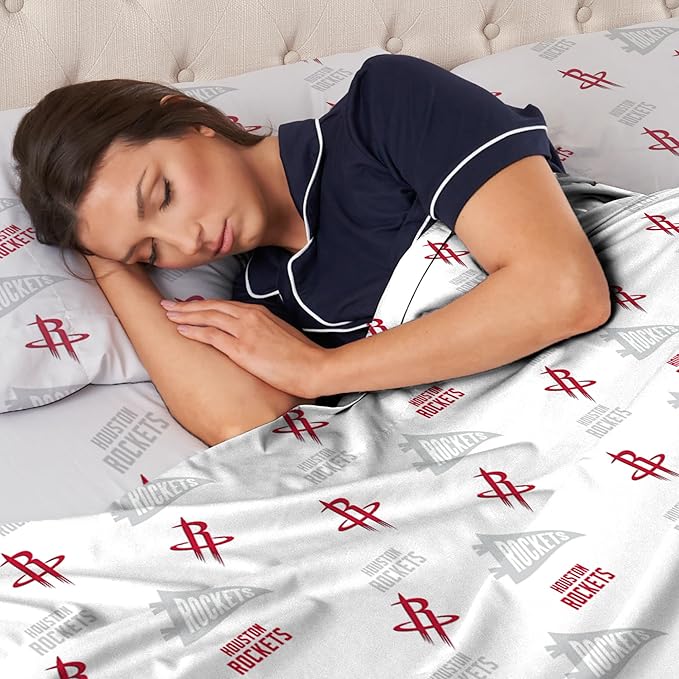 Northwest Officially Licensed Houston Rockets NBA Full Size Sheet Set – Soft Team Logo Bedding for Dorms, Bedrooms, Fan Caves & Game Day Style
