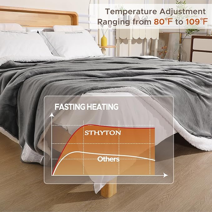 Electric Heated Blanket Twin 62''X84'', Soft & Cozy Fast Heating Blanket with 9 Heat Settings & 2-10 Hours Auto Off, ETL Certified & Overheat Protection,Gift for Grandma, Light Gray