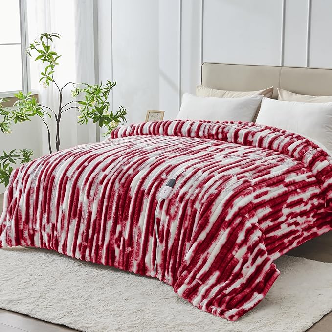 Heated Blanket Full - 72"x84" Fast Heating Bed Electric Blankets with 6 Heating Levels & 10 Hours Auto Off, Soft Ribbed Faux Fur Sherpa, Over-Heated Protection ETL, Red