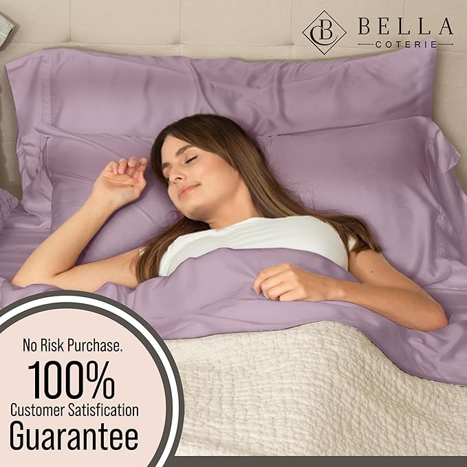 Bella Coterie 6 Piece Luxury Bamboo Viscose Queen Size Sheet Set | 100% Organically Grown | Cooling for Hot Sleepers | 18" Deep Pocket | Soft & Hypoallergenic | 4 Pillowcases [Lilac]