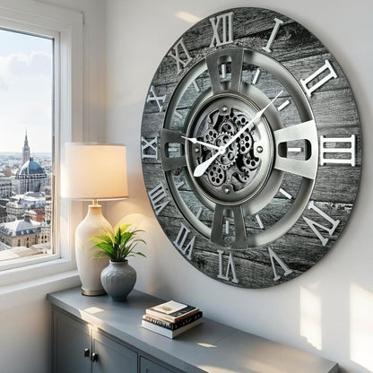 The Gears Clock Real Moving Gear Wall Clock England Line (Carbon Grey, 36 inches (90 cm))