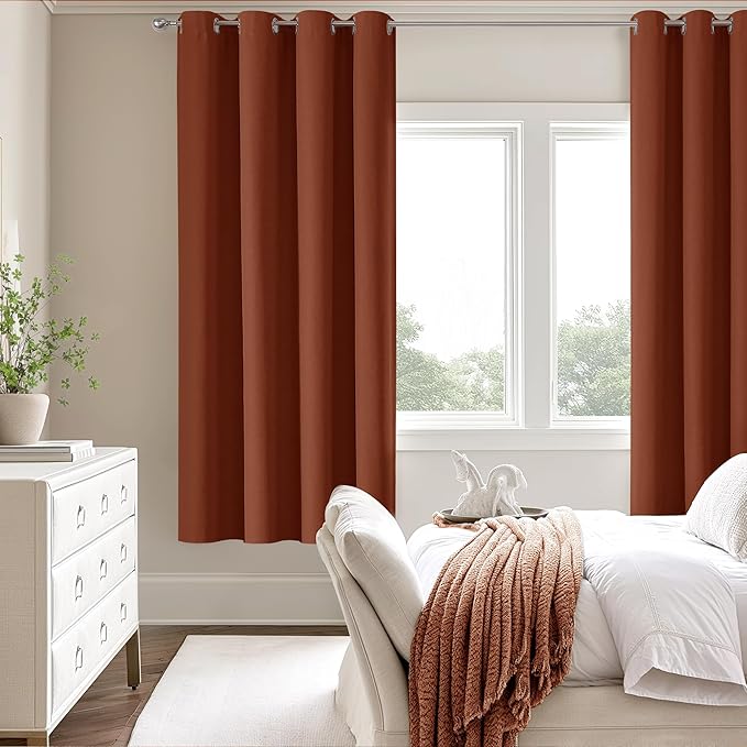 ChrisDowa 100% Blackout Terracotta Solid Curtains 72 Inches Long 2 Panels for Bedroom Living Room,Farmhouse Room Darkening Thermal Insulated Soundproof Grommet Top Window Treatment Drapes,52x72