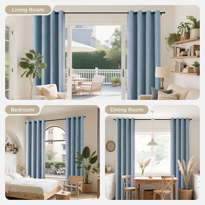 Joydeco Light Blue Blackout Curtains 120 Inches Long, Extra Long Blackout Curtains for Living Room Bedroom, Linen Textured Room Darkening Drapes for Windows with Grommets(52x120, Sky Blue)