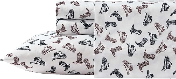 Wrangler - Twin Bed Sheets, Ultra-Soft & Lightweight Bedding with Matching Pillowcase, Lightweight Bed Set for All Season Comfort, Oeko-Tex Certified (Boots N Hats Black)