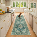 Area Rugs 2'x8' Washable Non-Slip, Floral Vintage Distress Print Pattern Medallion Carpet for Living Room Bedroom Dining Room, Dark Blue Vintage