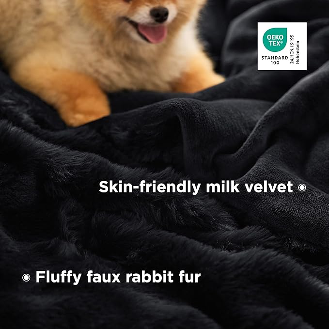 Bedsure GentleSoft Fluffy Faux Fur Blanket Twin Size, Fuzzy Soft Bubble Blanket for Couch, Home Decor Gifts for Bedroom Living Room, Thick Furry Cozy Gifts for Women, Black, 60x80 Inch