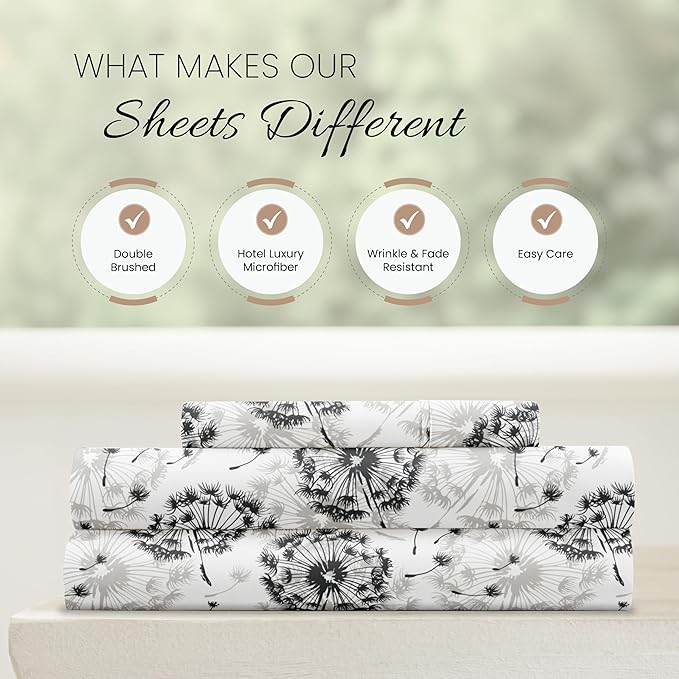 Linen Market Double-Brushed Patterned Microfiber Twin Sheet Set 3 Piece – Oeko-TEX Certified Ultra Soft & Wrinkle-Free - 16" Deep Pocket Sheets - Easy Care Twin Size - Make a Wish Light Gray