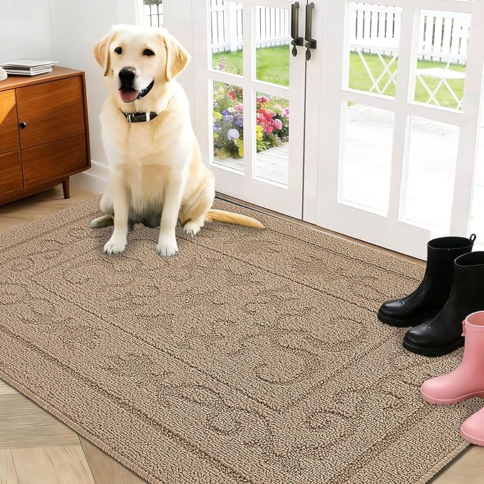 FONEYI Indoor Door Mat 32" x 48", Dirt Trapper Door Mats Non-Slip Entryway Rugs Washable, Absorbent Resist Dirt Welcome Mat, Low Profile Inside Floor Mats for Front Back Door and Entryway, Beige