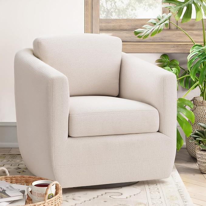 360° Swivel Accent Chair Set of 2 with Pillow - Comfy Living Room Armchair No-Sag Foam & Sturdy Metal Base, Fully Assembled Swivel Accent Single Sofa for Bedroom Living Room, Office, Beige