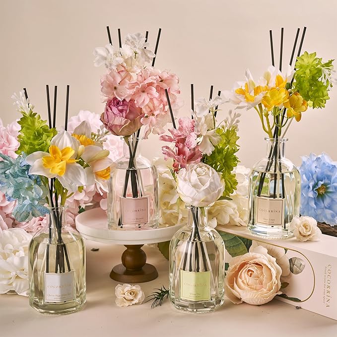 COCORRÍNA Reed Diffuser - Ocean Mist & Sea Salt 8.5 Fl.oz/ 250ml Flower Diffuser with 8 Sticks, Reed Diffusers for Home Bathroom Shelf Decor (Botanical Flower Collection)