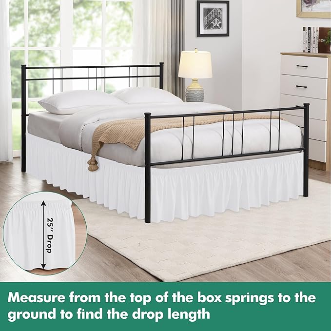 Biscaynebay Wrap Around Bed Skirts with Split Corners for Queen Beds 25" Drop, White Adjustable Elastic Dust Ruffles Easy Fit Wrinkle & Fade Resistant Silky Luxurious Fabric Machine Washable