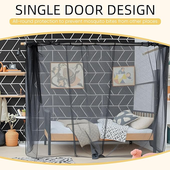 4 Corners Mosquito Net for Mosquiteros para Camas Bed Canopies Netting Bed Drapes Rectangular Mosquito Mesh for Camping Home Outdoor Travel(Black,L79 X W47 X H59 Inch,1 Opening)