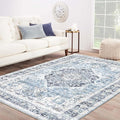 Area Rug 9×12, Large Vintage Boho Rug,Ultra-Soft Low Pile, Washable, Non Slip,Stain Resistant, Printed Carpet for Living Room Bedrooms Playroom Office Kitchen, Light Blue