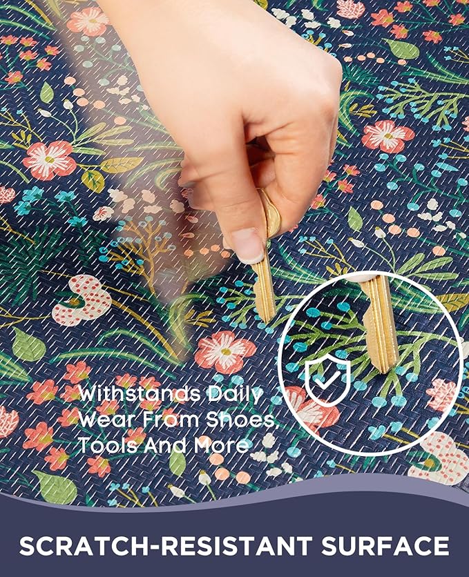 Ophanie Kitchen Mats for Floor, 3/4 inch Thick, 20x48 Anti Fatigue Cushioned Mat, Kitchen Rugs, Waterproof, Comfort Ergonomic Standing Mat for Office, Home, Sink, Blue Flower Non-Slip Ridged Bottom
