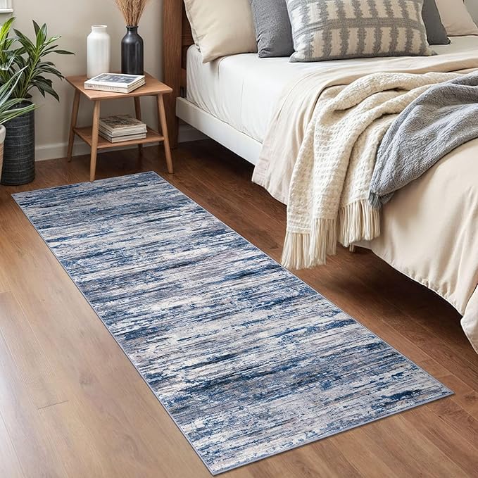 2x5 Modern Abstract Runner Rug for Hallways, Navy Blue Gray Neutral Multi Super Soft Hallway Decor Kitchen Rugs with Non-Slip, Non-Shedding Washable Rug for Hallways Entryway Bedroom Indoor