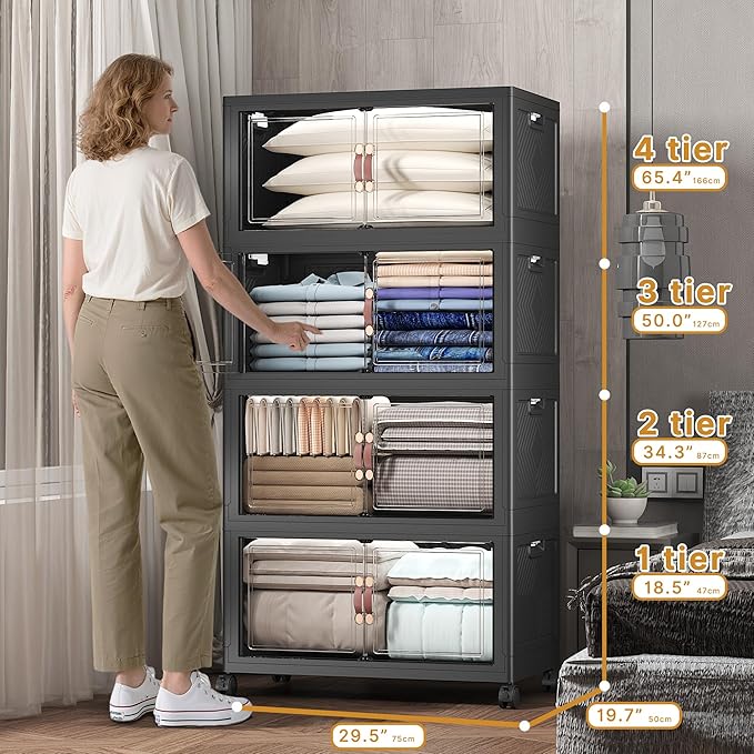 Extra Large Stackable Storage Bins with Lids & Wheels, Foldable Plastic Storage Bins (Dark, 1344QT-168QT/42GAL*8Pack)