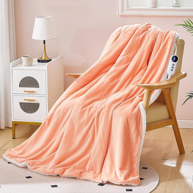 Heated Blanket 72"x84" Full Size, Dual-Sided with Soft Flannel & Sherpa Fabric, Electric Blanket with 9 Heating Levels & 2-10 Hours Auto Off, Machine Washable, Light Coral Pink